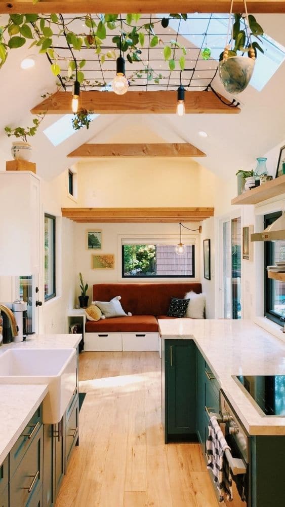 Kitchen with skylights.