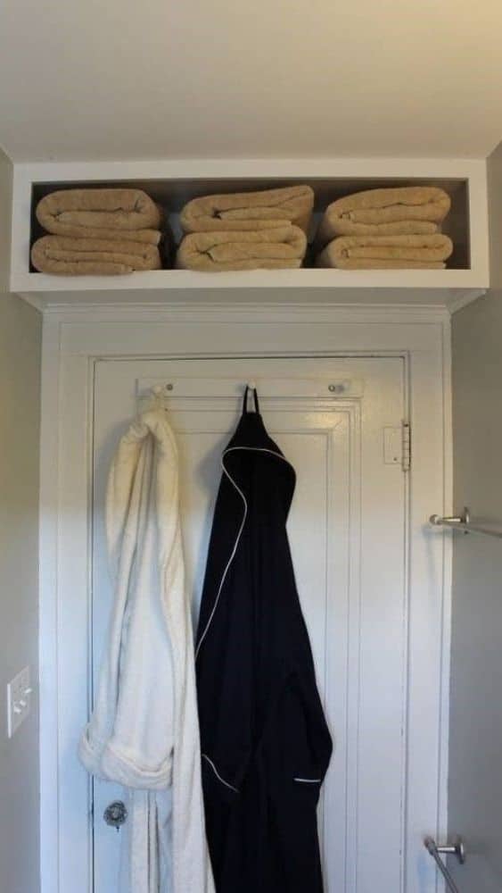 Over-the-door storage for towels.