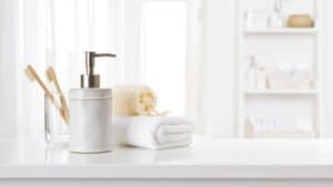 Bathroom counter with minimal items and decoration.